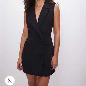 Good American Luxe Suiting Mini Dress Black Sleeveless Double-Breasted Blazer